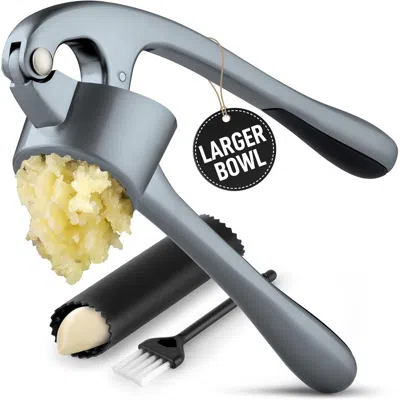 Zulay Kitchen Large Premium Garlic Press Set - Bigger Bowl For Bigger Garlic In Grey