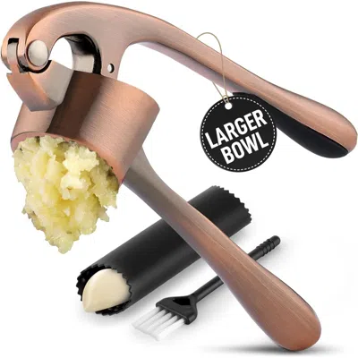 Zulay Kitchen Large Premium Garlic Press Set - Bigger Bowl For Bigger Garlic In Multi