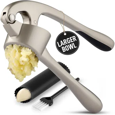 Zulay Kitchen Large Premium Garlic Press Set - Bigger Bowl For Bigger Garlic In Silver