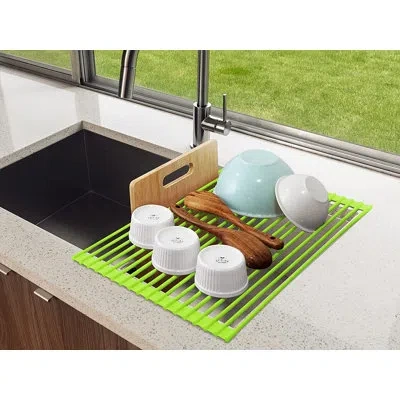 Zulay Kitchen Large Roll Up Dish Drying Rack - Heavy Duty Silicone Wrapped Steel Rods Over Sink Dish Drying Rack In Light Green