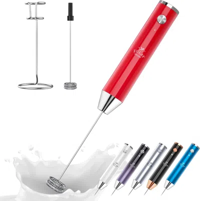 Zulay Kitchen Lux Rechargeable Milk Frother Handheld - Powerful 2-speed Motor, Fully Waterproof In Red