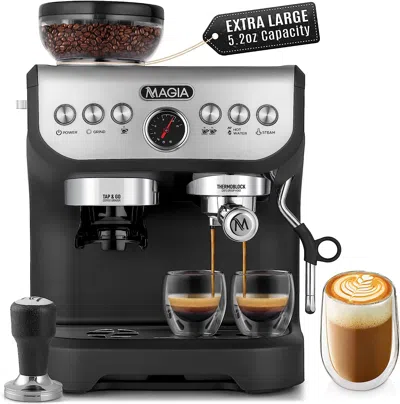 Zulay Kitchen Magia Manual Espresso Machine With Grinder And Milk Frother In Black