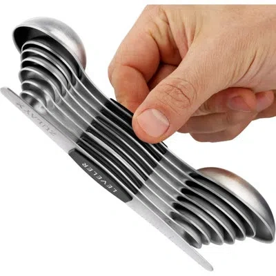 Zulay Kitchen Magnetic Spoons Set Of 8 Dual Sided Spice Jars Spoons Set Stainless Steel In Black;silver