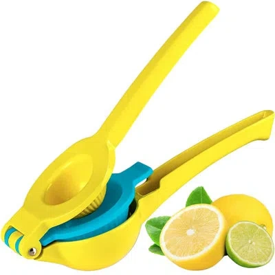 Zulay Kitchen Metal 2-in-1 Lemon Squeezer Manual - Sturdy, Max Extraction Hand Juicer Lemon Squeezer Gets Every La In Yellow