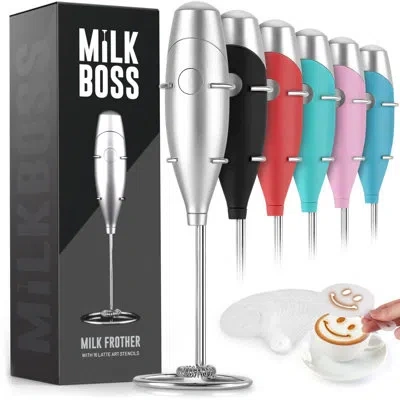 Zulay Kitchen Milk Boss Mighty Milk Frother Handheld Whisk Mixer - Coffee Frother Electric Handheld Foam Maker & F In Silver