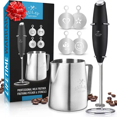 Zulay Kitchen Milk Frother Complete Set - Handheld Foam Maker For Lattes In Brown