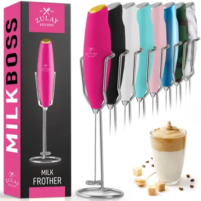 Zulay Kitchen Milk Frother Handheld Foam Maker With Upgraded Ultra Stand In Pink