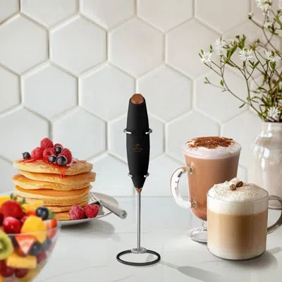 Zulay Kitchen Milk Frother With Batteries 4pcs Duracell Included - Handheld Milk Frother Wand Drink Mixer For Coff In Brown