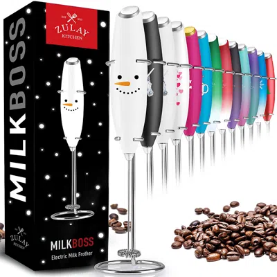 Zulay Kitchen Milk Frother With Stand (christmas Edition) In Multi