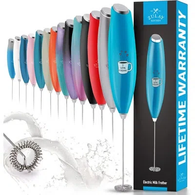 Zulay Kitchen Milk Frother With Stand Handheld Electric Whisk For Coffee Latte And Matcha In Blue