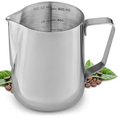 Zulay Kitchen Milk Frothing Pitcher Milk Frother Silver Steamer Cup - 32 oz 3 To 4 Cups
