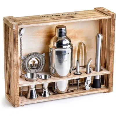 Zulay Kitchen Mixology & Craft 11-piece Bartender Kit With Wood Stand In Silver