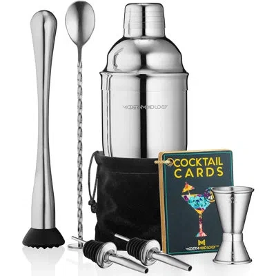 Zulay Kitchen Mixology Cocktail Shaker Set Drink Mixer, 8-piece Portable Bartender Kit With 24oz Martini Shaker Ba In Silver