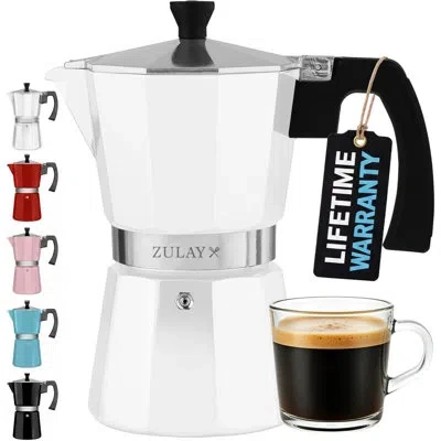 Zulay Kitchen Moka Pot Espresso Stovetop Coffee Maker - Leak-proof, Stainless Steel, Easy To Clean, Heat Resistant In White