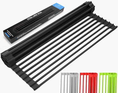 Zulay Kitchen Multipurpose Stainless Steel Roll-up Sink Drying Rack And Trivet Large In Black