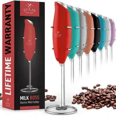 Zulay Kitchen One-touch Milk Frother For Coffee Easy-use Handheld Frother In Cardinal Red
