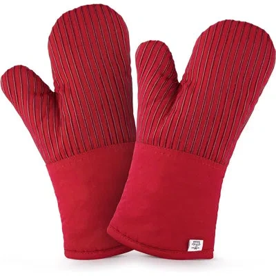 Zulay Kitchen Oven Mitts - Flexible Cotton Lined With Heat Resistant Silicone In Red