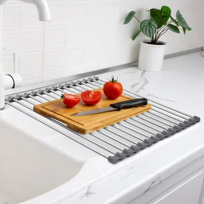 Zulay Kitchen Over The Sink Dish Drying Rack, Roll Up Heavy Duty Stainless Steel Design For Easy Storage & Durabil