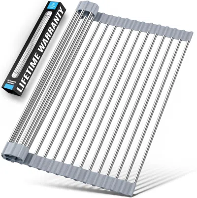 Zulay Kitchen Over The Sink Dish Drying Rack, Roll Up Heavy Duty Stainless Steel Design For Easy Storage & Durabil In Gray