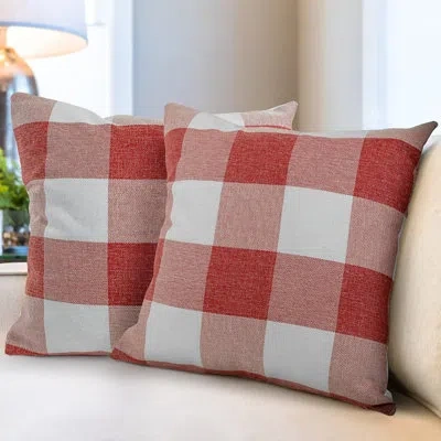 Zulay Kitchen Pack Of 2 Buffalo Plaid Throw Pillow Covers - Farmhouse Porch Pillows Outdoor & Indoor Covers 18x18  In White;red