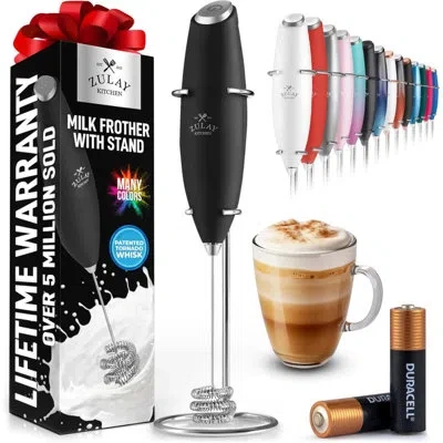 Zulay Kitchen Patented Tornado Triple Whisk Milk Frother With 2 Duracell Batteries - Black