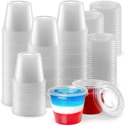 Zulay Kitchen Plastic Condiment Container With Lids (5.5 Oz, 100 Cups) In White