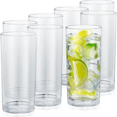 Zulay Kitchen Plastic Drinking Glasses (set Of 8) – 16oz Acrylic Shatterproof Water Cups For Home, Kitchen & Outdo In Clear