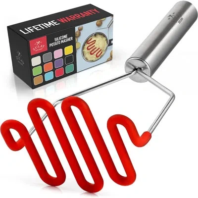 Zulay Kitchen Potato Masher With Premium Silicone Coated In Ruby Red