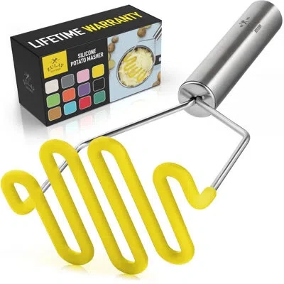 Zulay Kitchen Potato Masher With Premium Silicone Coated In Yellow
