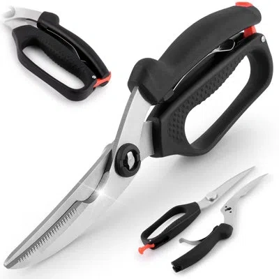 Zulay Kitchen Poultry Shears Spring-loaded Heavy Duty Stainless Steel Chicken Shears In Black