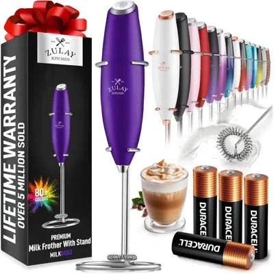Zulay Kitchen Powerful Milk Frother Wand With 4 Aa Duracell Batteries - Ultra Fast Handheld Drink Mixer In Multi