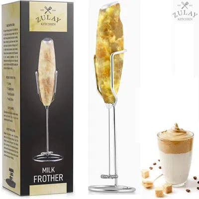 Zulay Kitchen Powerful Milk Frother Wand With Stand - Ultra Fast Handheld Drink Mixer In Granite