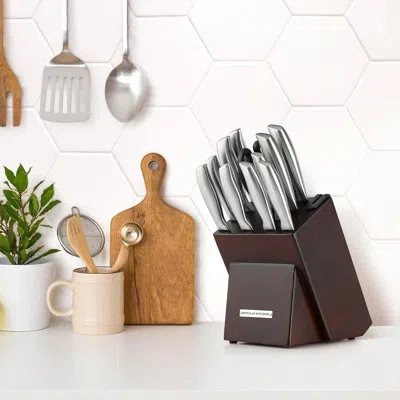 Zulay Kitchen Premium 12-piece Knife Set With Natural Wood Block And Built-in Sharpener In Dark Brown