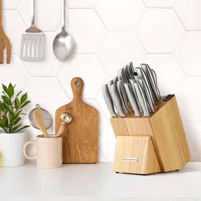 Zulay Kitchen Premium 18-piece Knife Set With Natural Wood Block And Built-in Sharpener In Light Brown