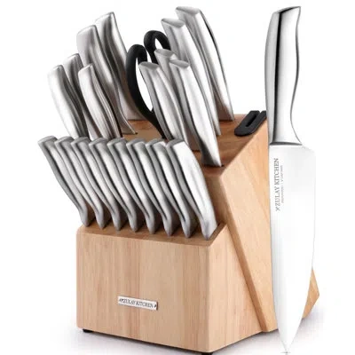 Zulay Kitchen Premium 20-piece Knife Set With Natural Wood Block And Built-in Sharpener In Light Brown