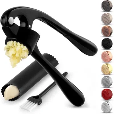 Zulay Kitchen Premium Garlic Press Set - With Silicone Garlic Peeler & Brush