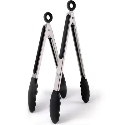 Zulay Kitchen Premium Set Of Stainless Steel Tongs For Cooking, Grilling And Barbecue - 12" And 9" In Silver