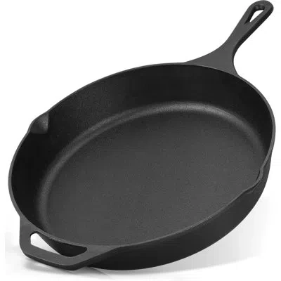 Zulay Kitchen Pre-seasoned Cast Iron Skillet – 12.5 Inch Heavy Duty Frying Pan For Indoor & Outdoor Cooking In Black