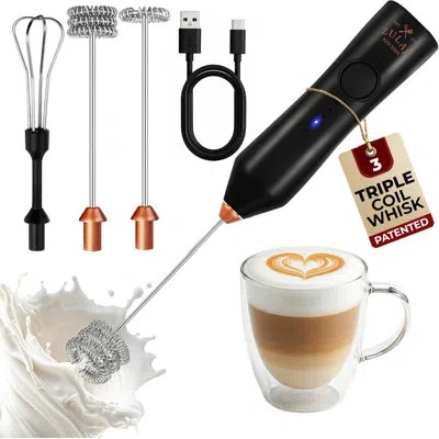 Zulay Kitchen Rechargeable Milk Frother - Dynamic - 3 Speeds, 3 Whisk Attachments, 500 Mah Usb Charging, Drink Mix In Black
