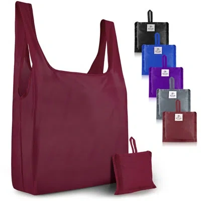 Zulay Kitchen Reusable Grocery Bags 5 Pack Polypropylene Bags In Black,blue,gray,purple,wine - Red