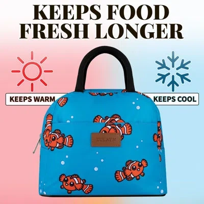 Zulay Kitchen Reusable Insulated Lunch Tote Bag In Teal With Fishes
