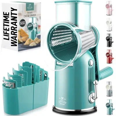 Zulay Kitchen Rotary Cheese Grater 5 Blade Cheese Shredder - Manual Hand Crank Cheese Grater With Reinforced Sucti In Green