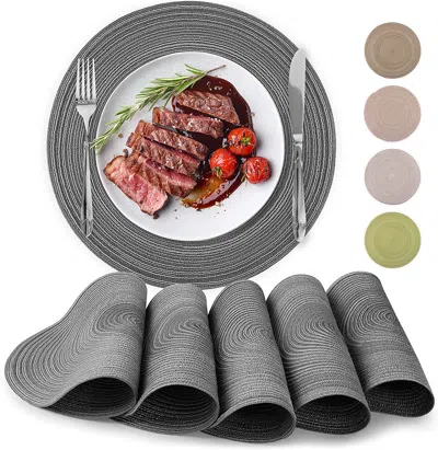 Zulay Kitchen Round Placemats Braided - Set Of 6 In Gray