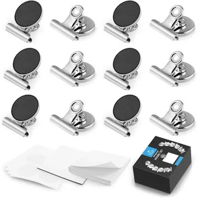 Zulay Kitchen Set Of 12 Magnets For Whiteboard & Refrigerator - Strong Magnetic Clips For Refrigerator With Notepa In Black