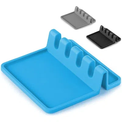 Zulay Kitchen Silicone Utensil Rest With Drip Pad For Multiple Utensils In Blue