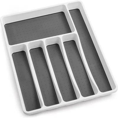Zulay Kitchen Silverware 6 Compartment Non-slip Utensil Organizer Tray With Soft-grip Interior Liner In Gray