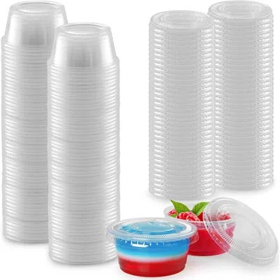 Zulay Kitchen Simple Craft Clear Disposable Jello Shot Cups With Lids - Plastic Portion Cups - Condiment Container