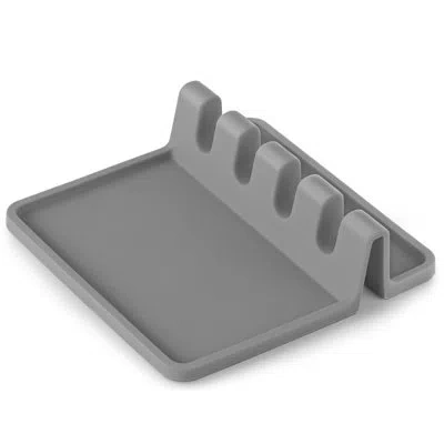 Zulay Kitchen Simple Craft Heat Resistant Silicone Spoon Rest With Drip Pad - 4 Slotted Spoon Rest For Kitchen Ute In Gray