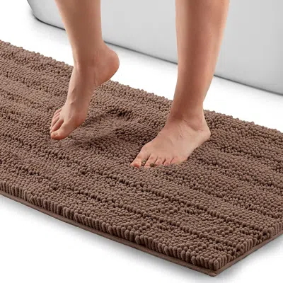 Zulay Kitchen Soft Shaggy Bathroom Rug 17x47 In Brown