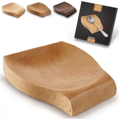 Zulay Kitchen Spoon Rest Smooth Wooden Spoon Holder Utensil Rest In Brown